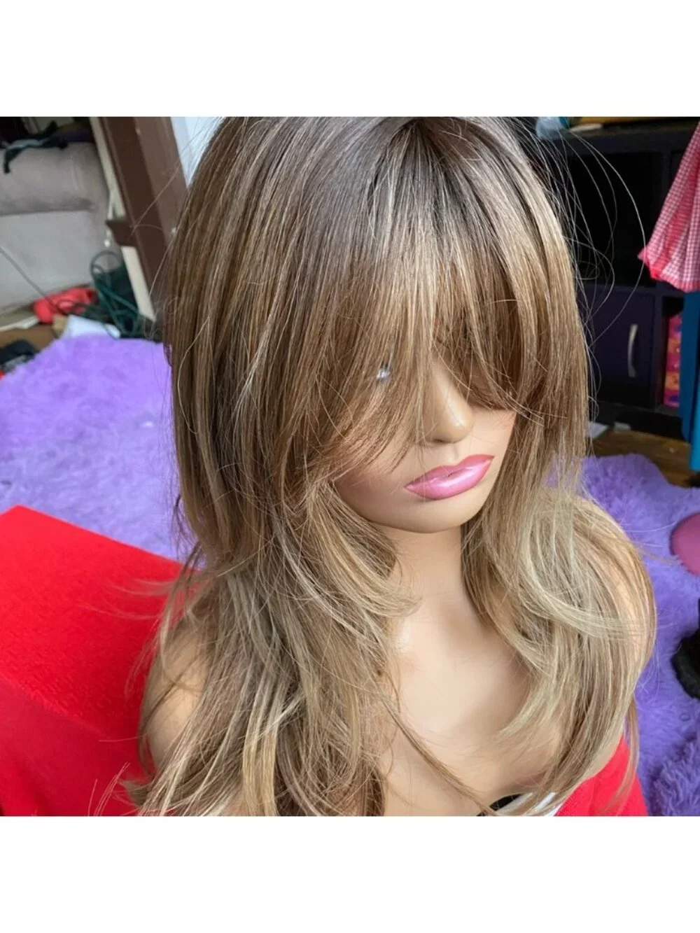long Brown sugar a brunette blonde wig